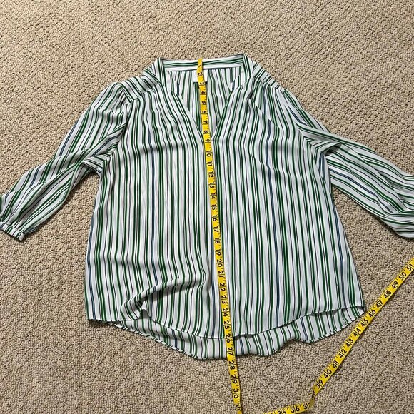 CAbi Style 5893 Awning Stripe Blouse White w/ Green & Black Stripes Size Small - Picture 7 of 8